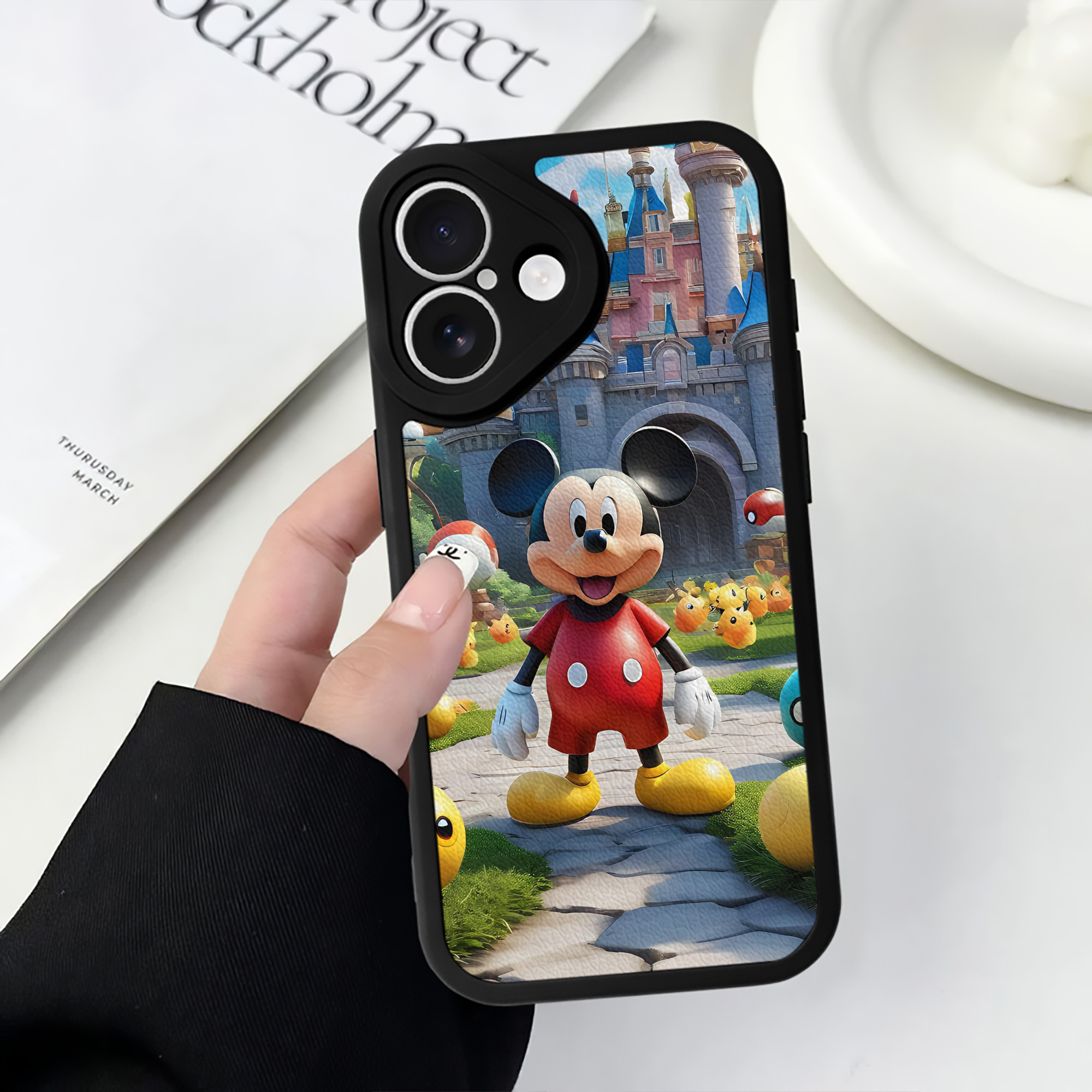 （画像用） ミッキーマウス Mickey Mouse 【iPhone 16シリーズ対応】シリコンスマホケース（レザー調） 材質：シリコン